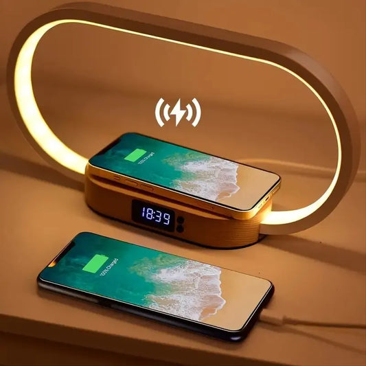 Multifunction Wireless Charger Pad Stand Clock LED Desk Lamp Light