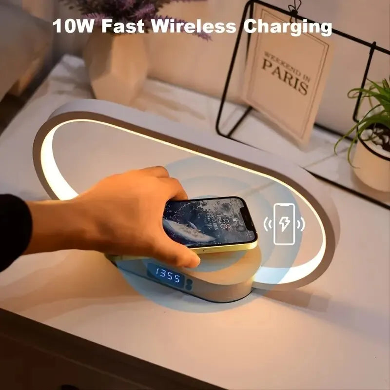 Multifunction Wireless Charger Pad Stand Clock LED Desk Lamp Light