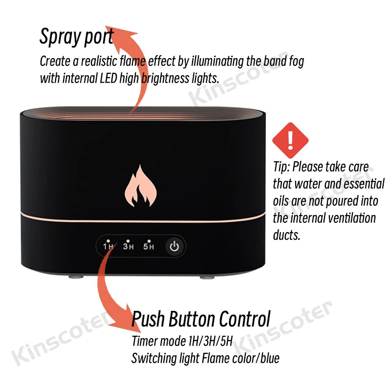 Flame Humidifier USB Smart Timing LED Electric Aroma Diffuser Simulation