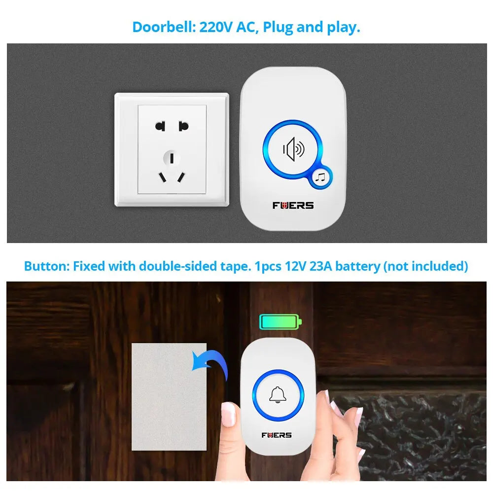 Wireless Doorbell Waterproof Welcome Chime Home Door Bell