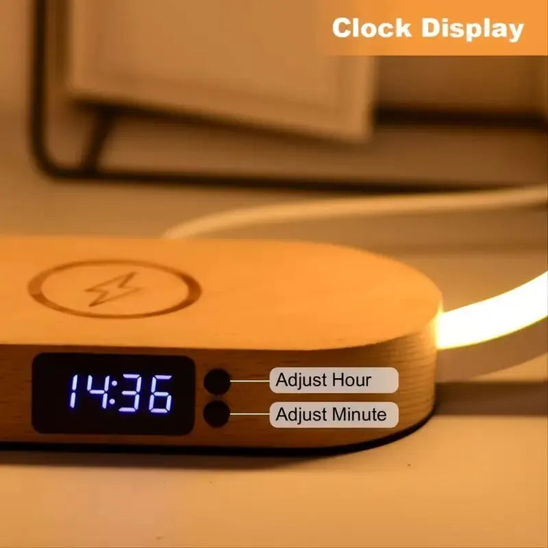 Multifunction Wireless Charger Pad Stand Clock LED Desk Lamp Light